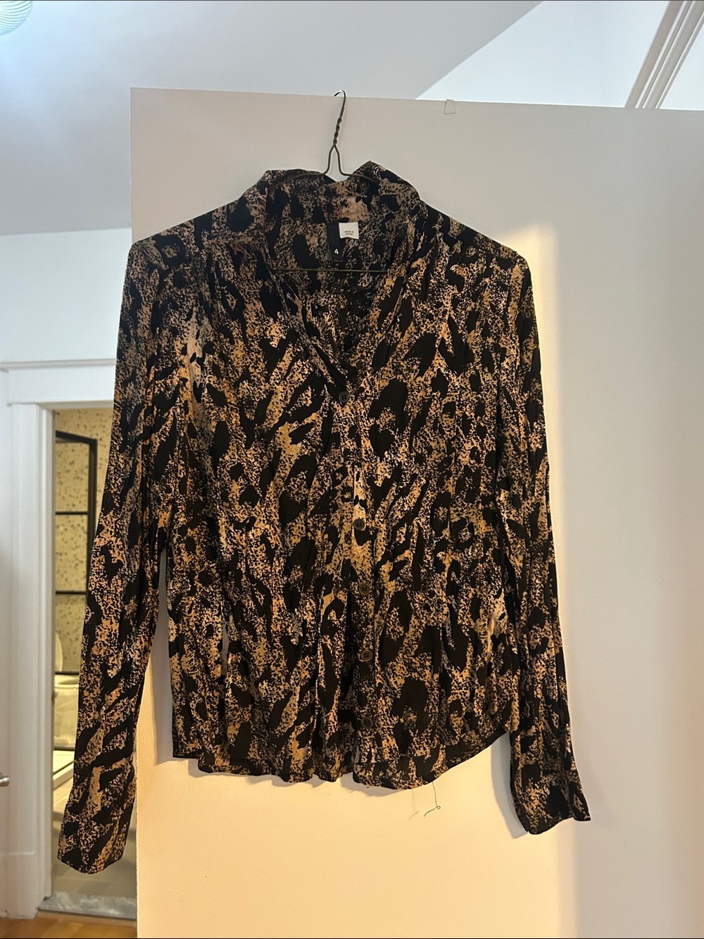 H&M Black and Beige Abstract Print Button-Down Shirt